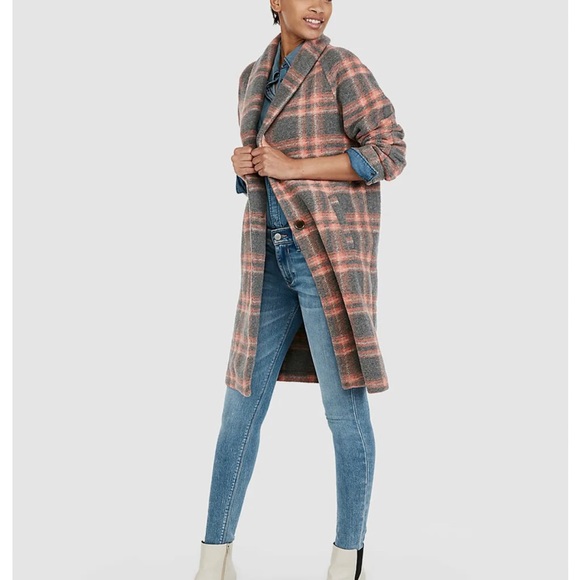 NWT Express Gray and Pink Plaid Coat - Picture 2 of 5